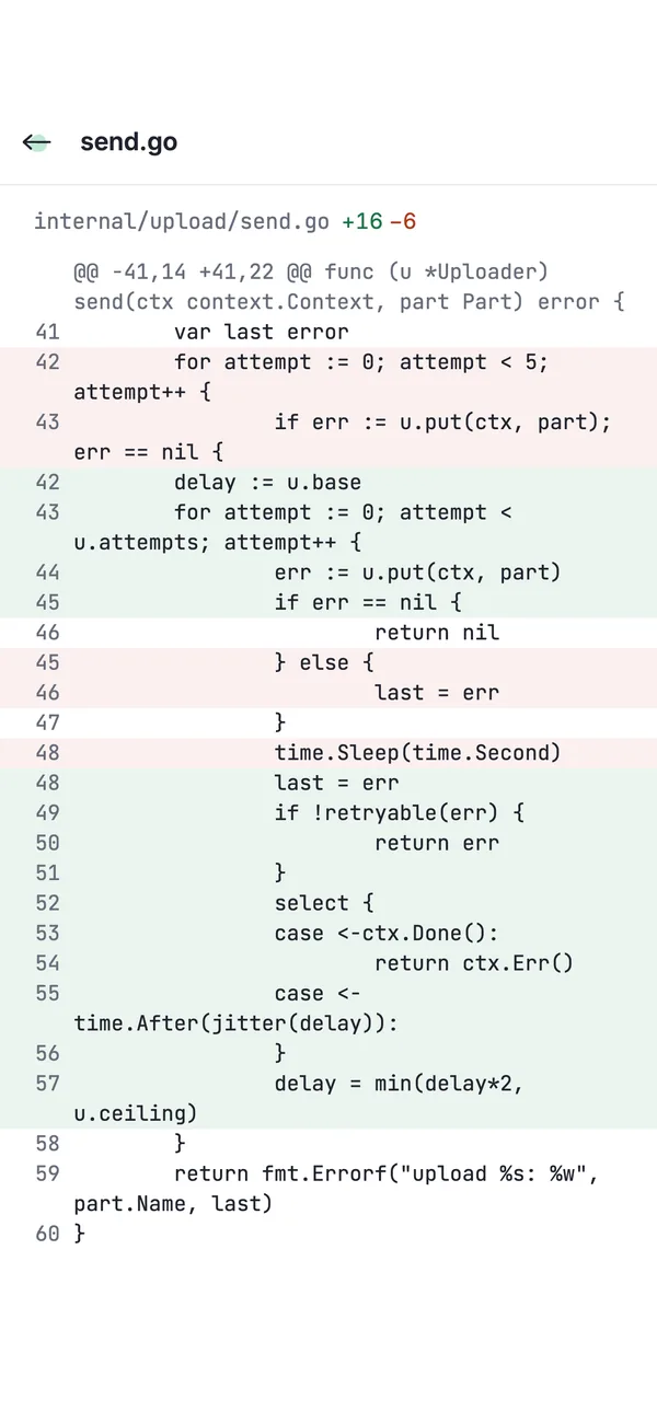 Parallax on a phone: a code diff of send.go