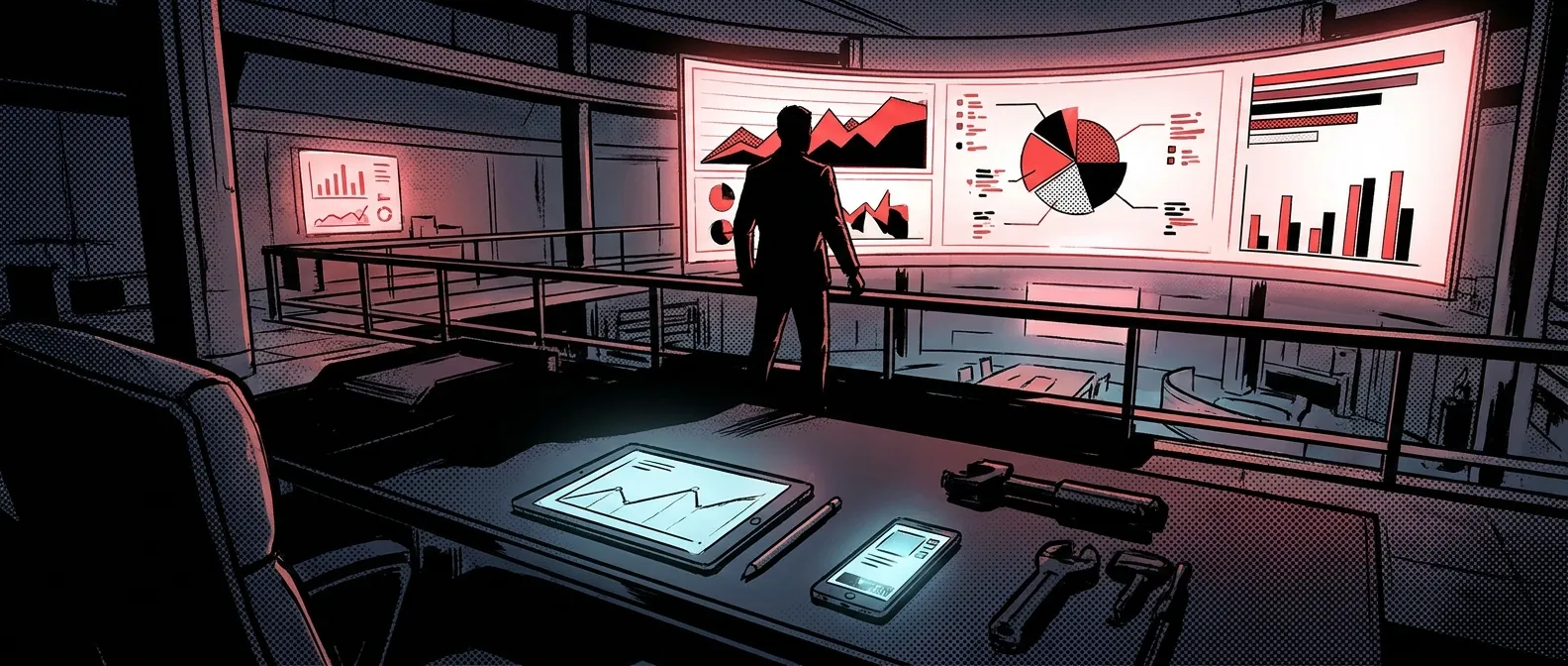 Silhouette at a desk with analytics screens. RockN' Socials Digital Marketing Agency.