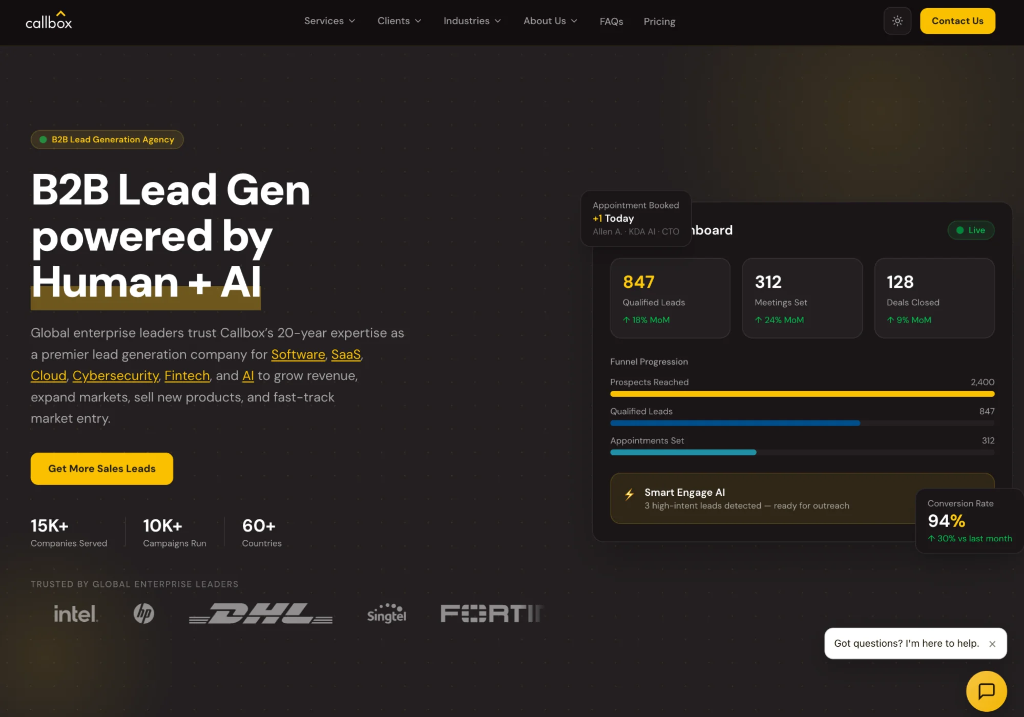 Callbox homepage: multi-region B2B lead generation and appointment-setting agency