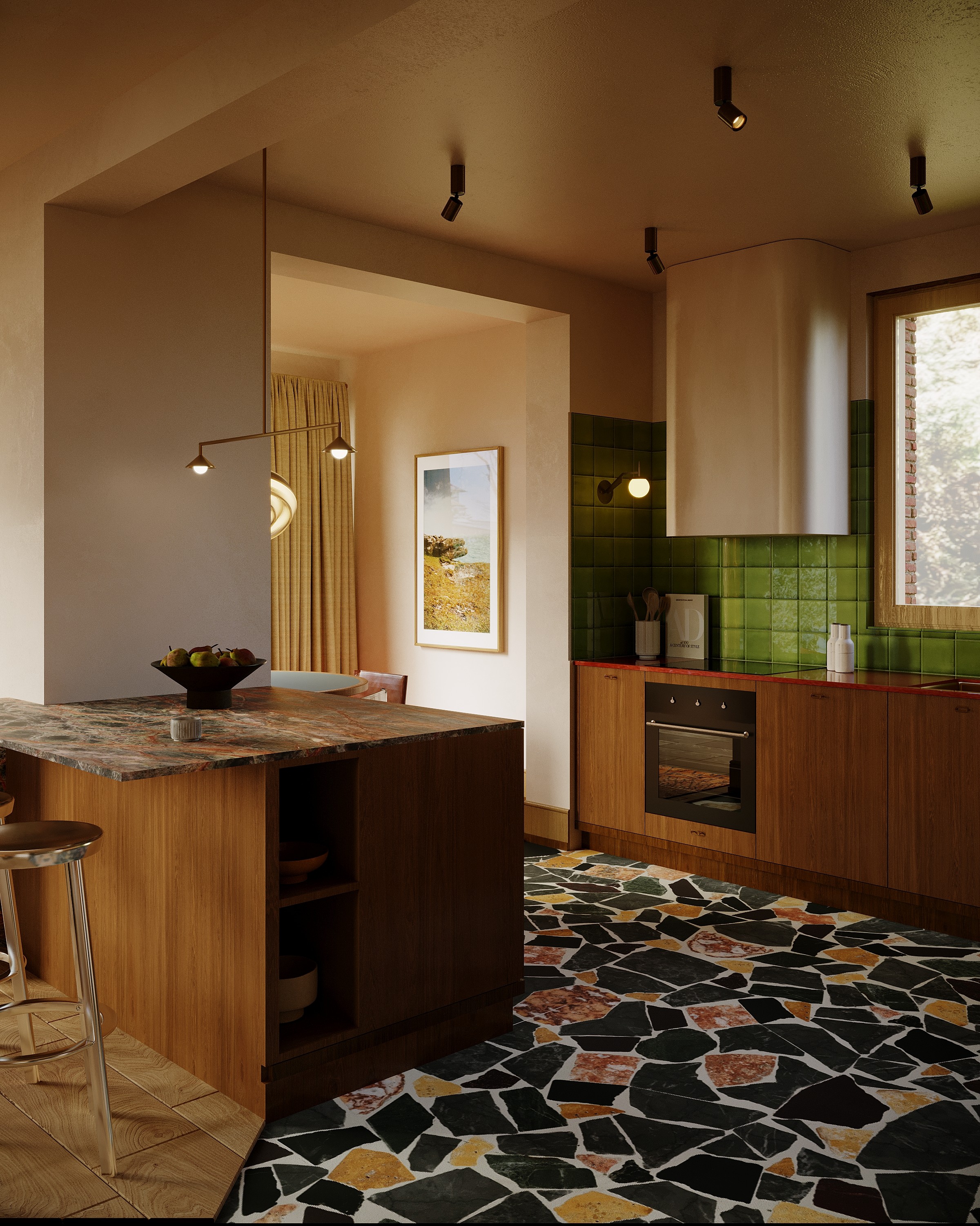 yellow checkered bathroom viola calacatta marble