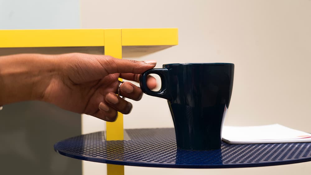 Everyone starts their day with a cup of coffee; the extruded side table will never let it spill on your documents ever again.