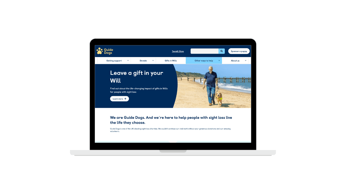 An mockup of the Guide Dogs new website