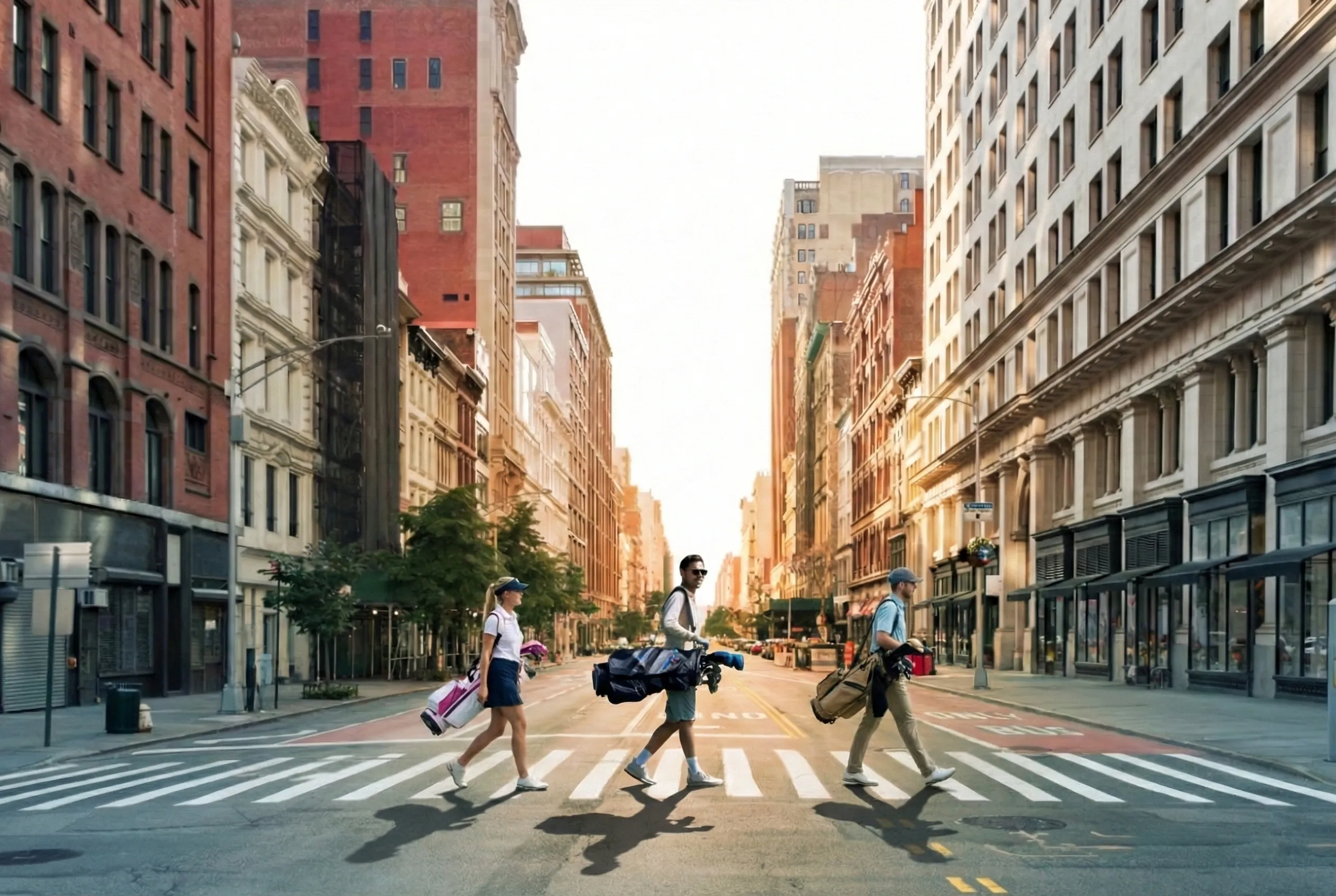 new york intersection with 3 golfers