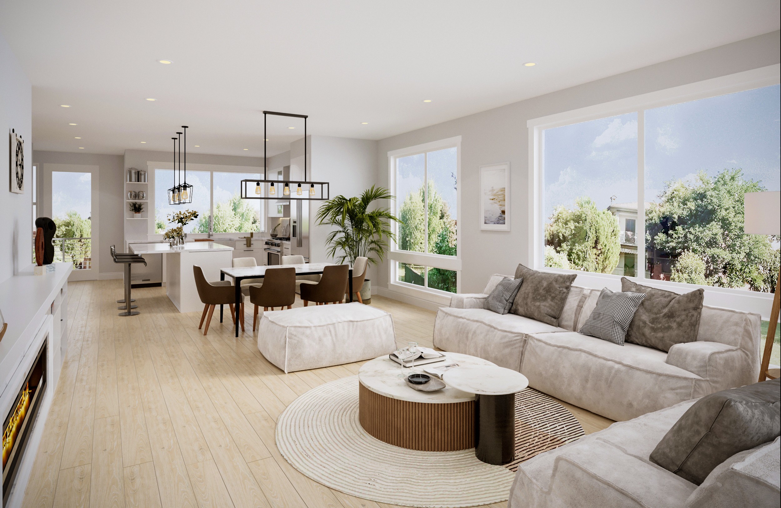 Winsor Townhomes open plan living room with large windows
