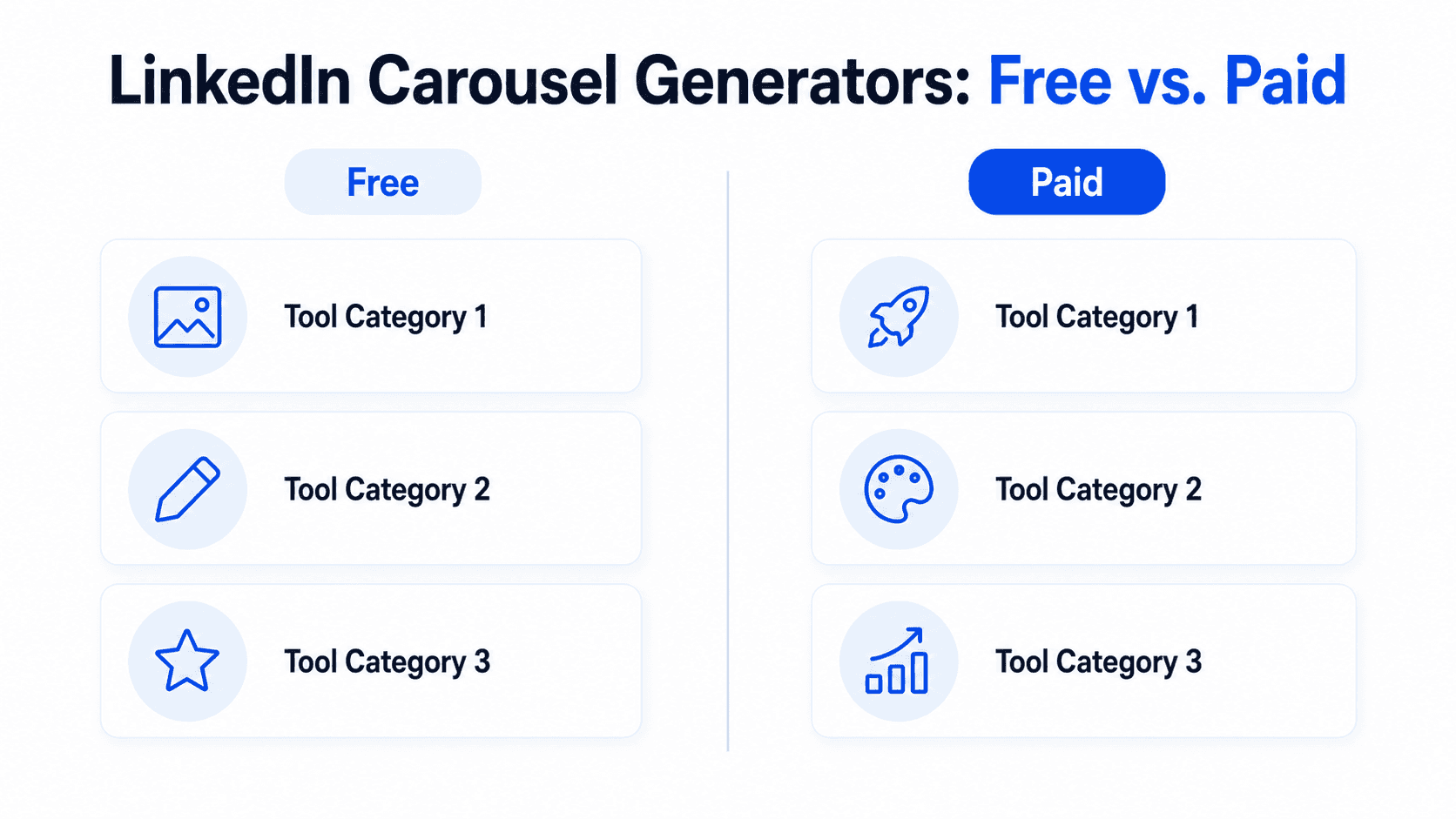 Split infographic comparing free and paid LinkedIn carousel generator options.