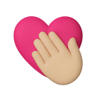 A hand placed on a pink heart, symbolizing love or care.