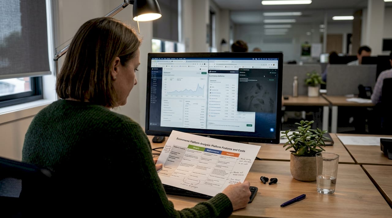 Manager reviewing B2B platform comparison chart