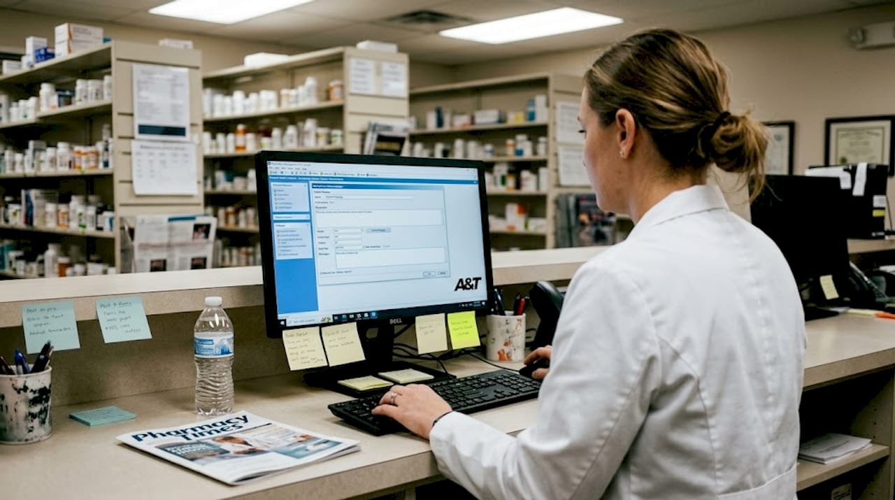 Pharmacist chatting online with patients