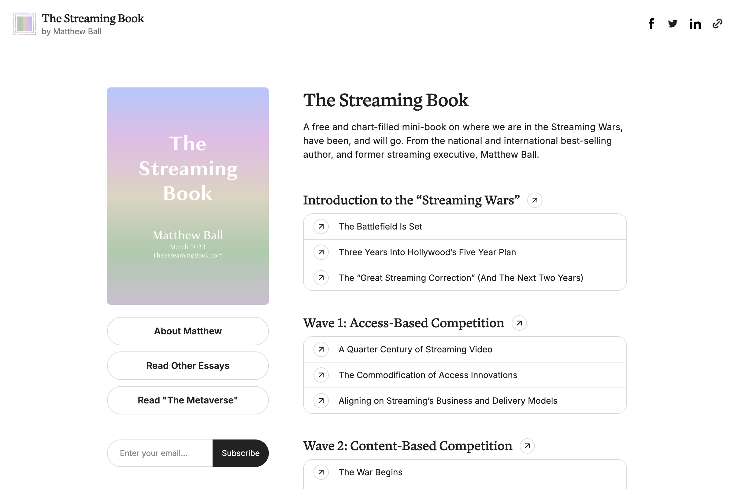 Matthew Ball's "The Streaming Book" Website built by Aaron Rolston