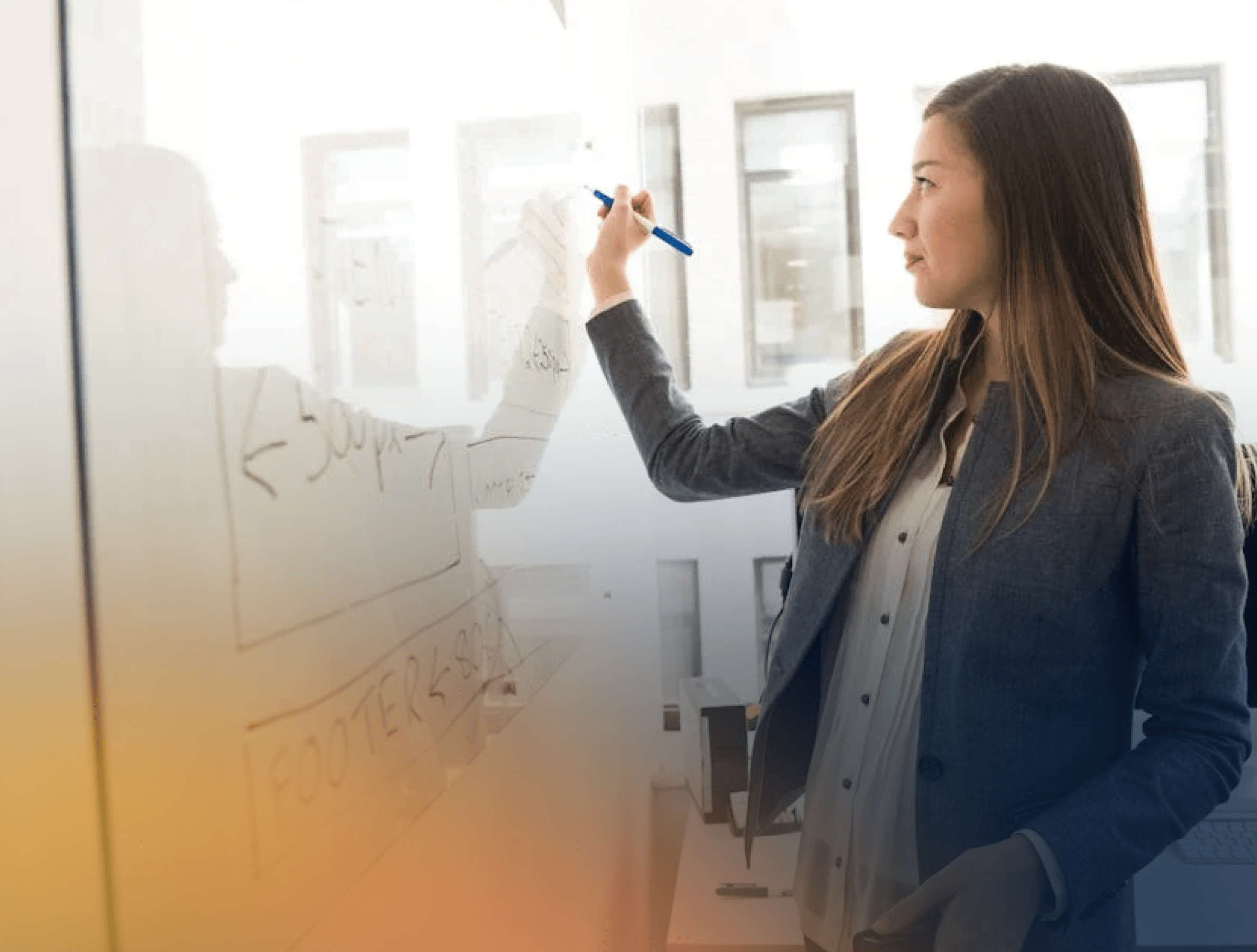 Woman drawing on a 'whiteboard' 