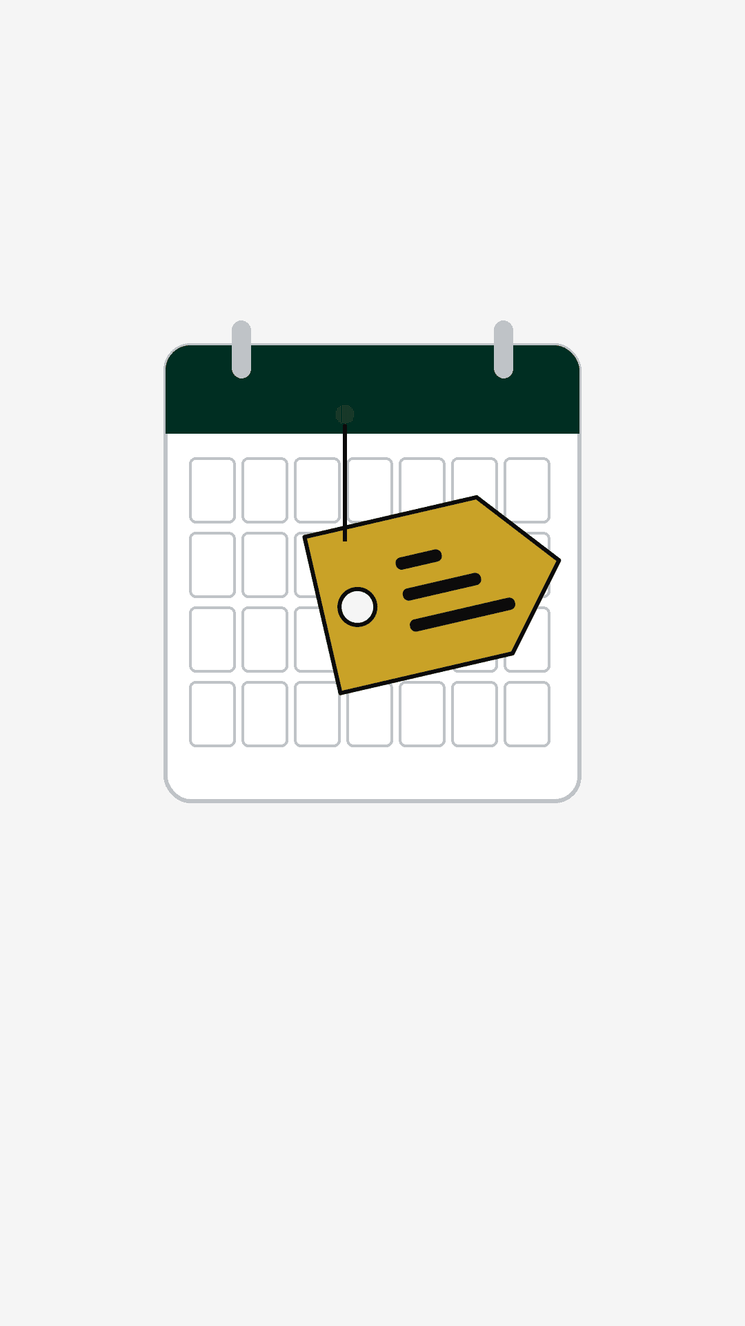 A gold sizing tag pinned over a calendar, showing story points mistaken for a deadline.