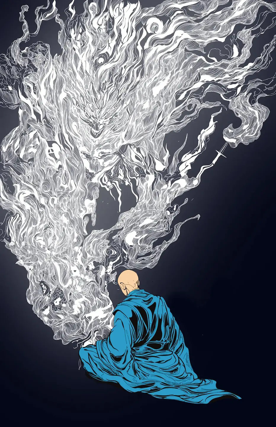 Ghostheim poster with a wizard and swirling ghost