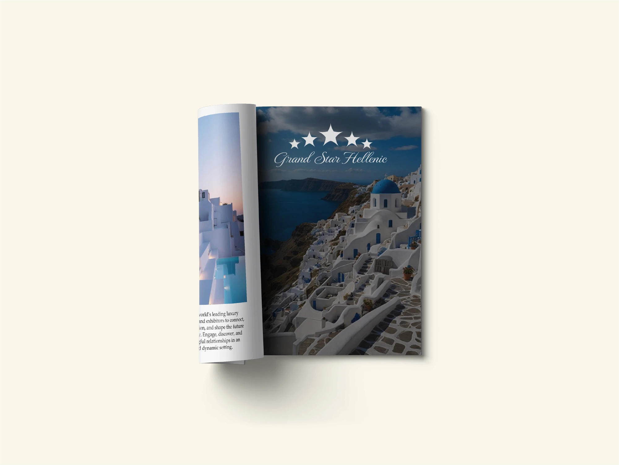 Magazine with photo of greece and grand star hellenic logo