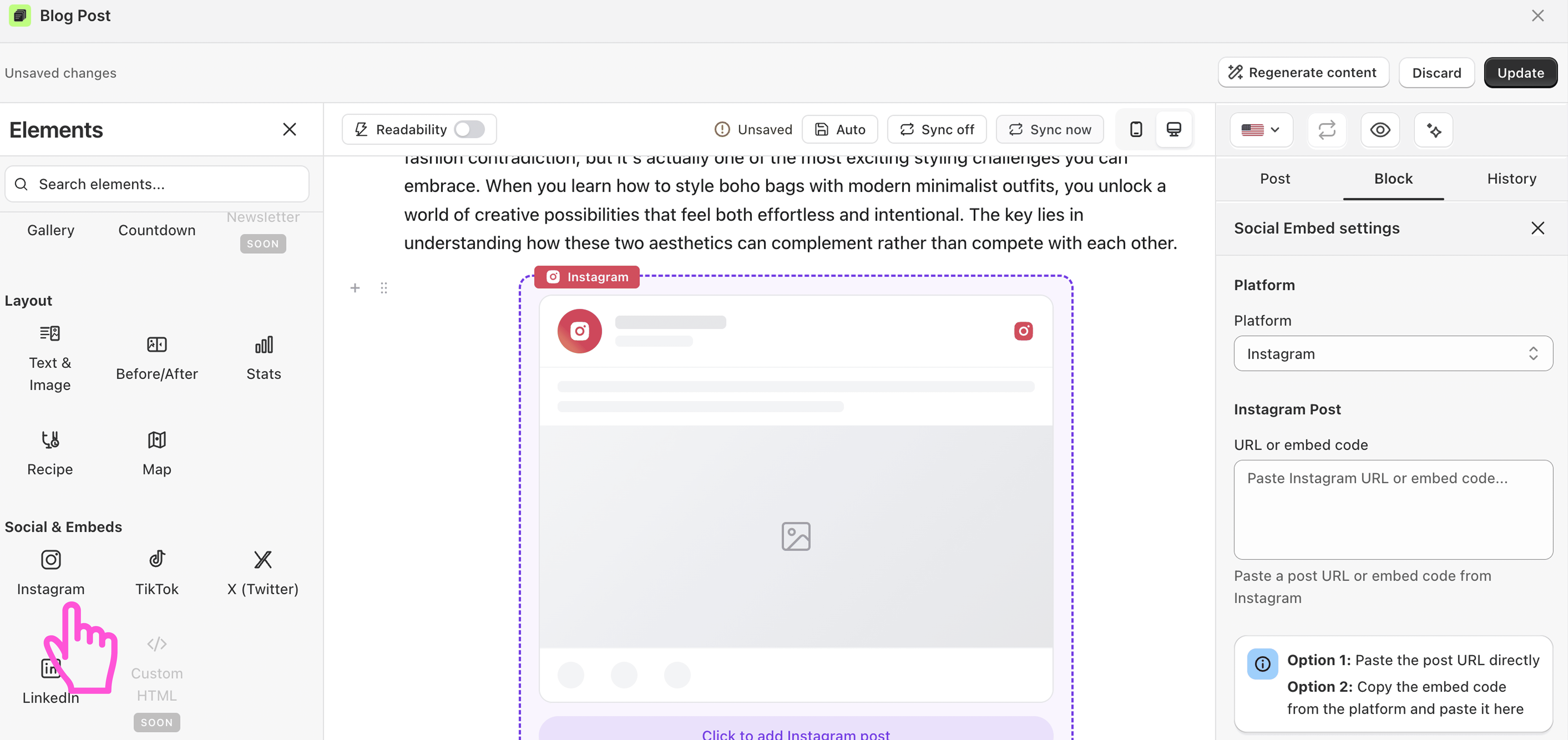 How to embed Instagram posts to a blog post in Shopify?