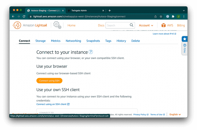 Connect to Lightsail instance using SSH