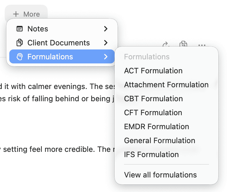 The Formulations menu with ACT Formulation available.