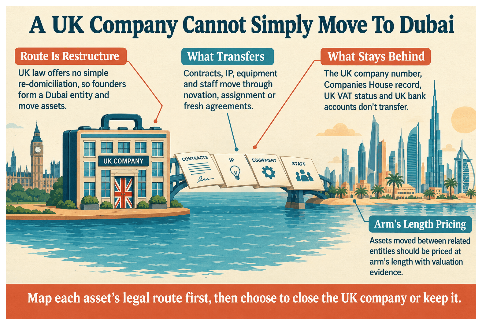 Infographic: Moving a UK Limited Company to Dubai: Cost, Steps and What Transfers