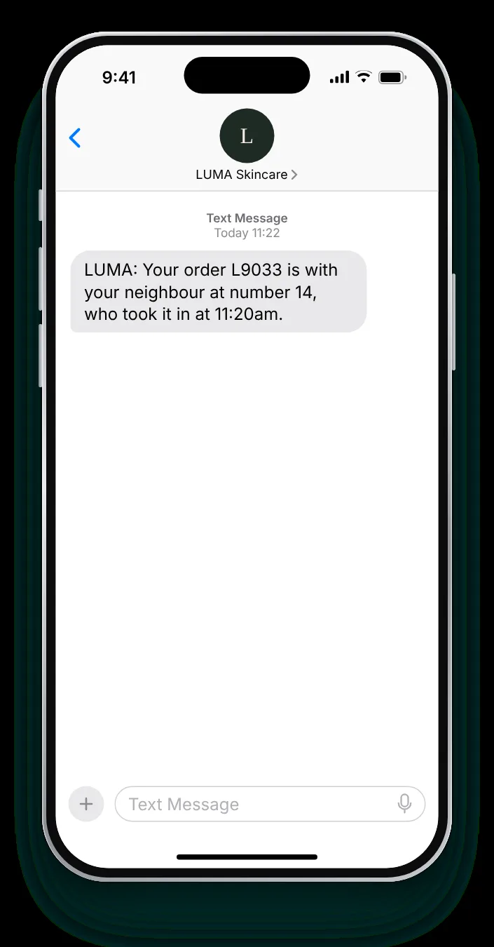 Taken in next door delivery confirmation text on an iPhone