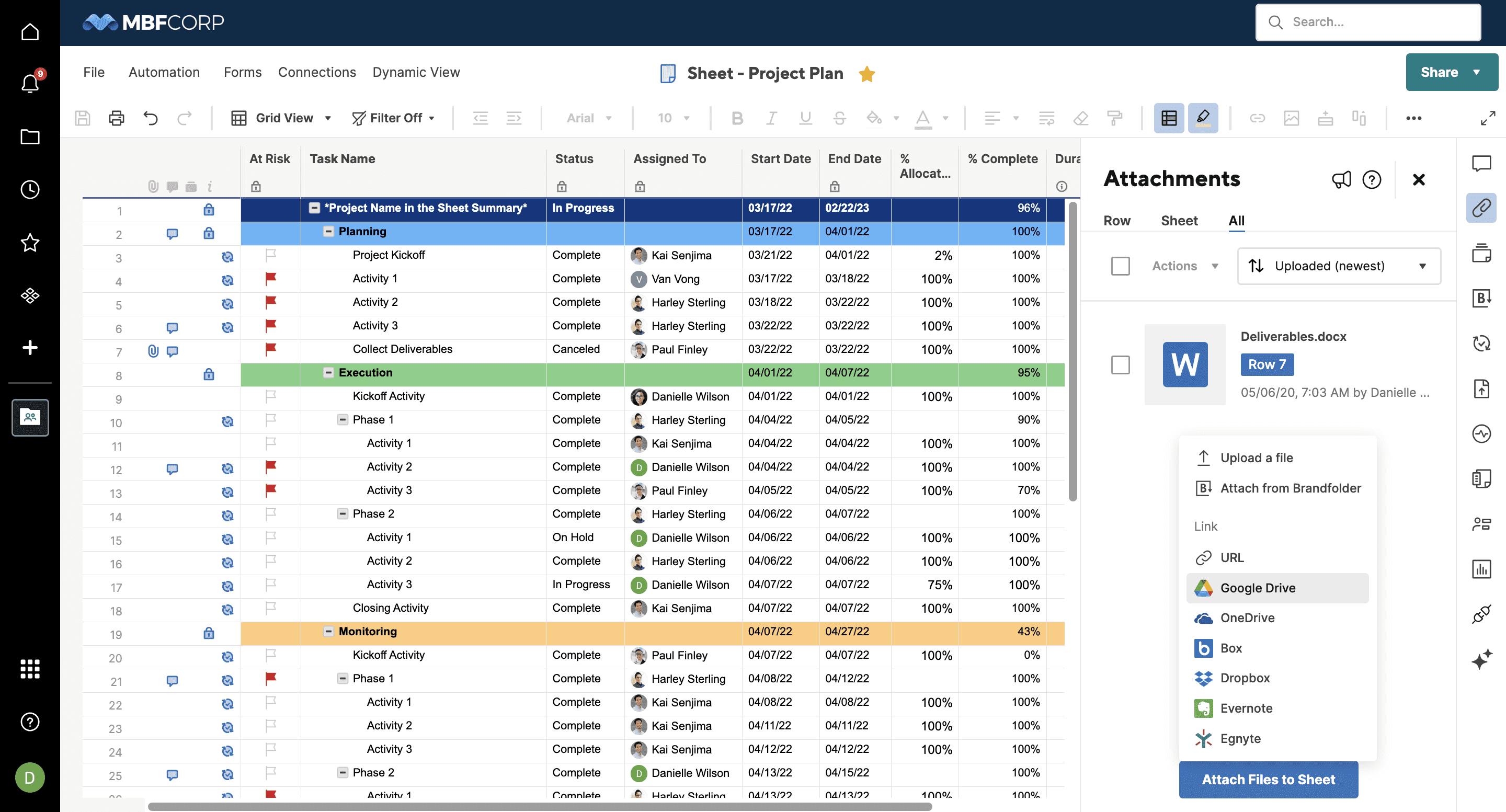 Smartsheet working space overview
