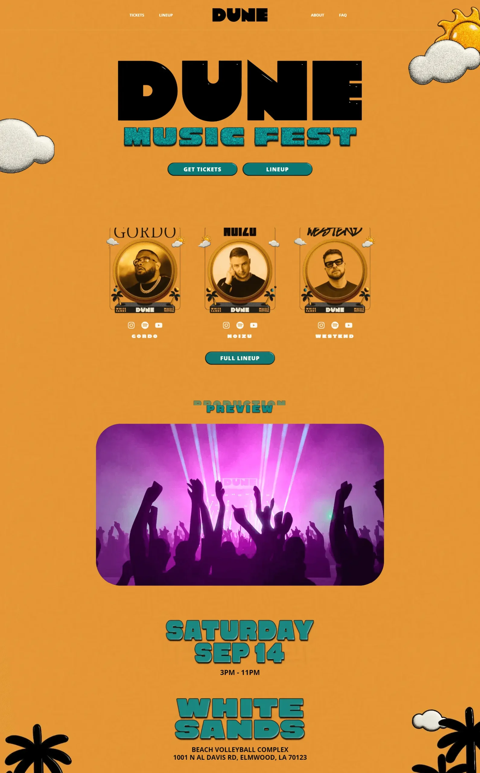 Dune Music Fest website design preview – creative festival web design by RJP.design Web Design Agency NYC, showcasing bold typography and modern event branding.