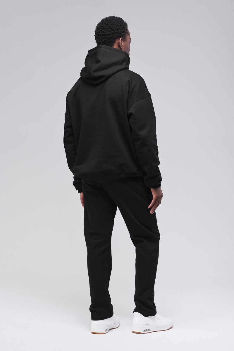 Angled back view, cozy heavyweight hoodie