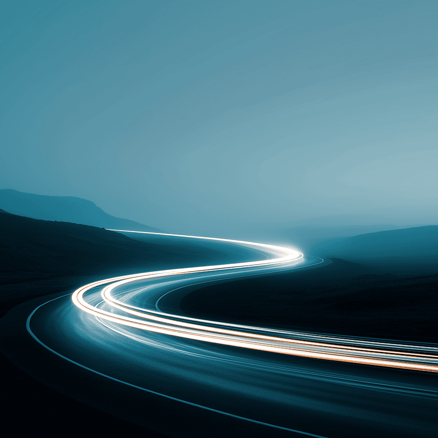 Ethereal light trails illuminate the night road, capturing the allure of speed and sophistication in the darkness.