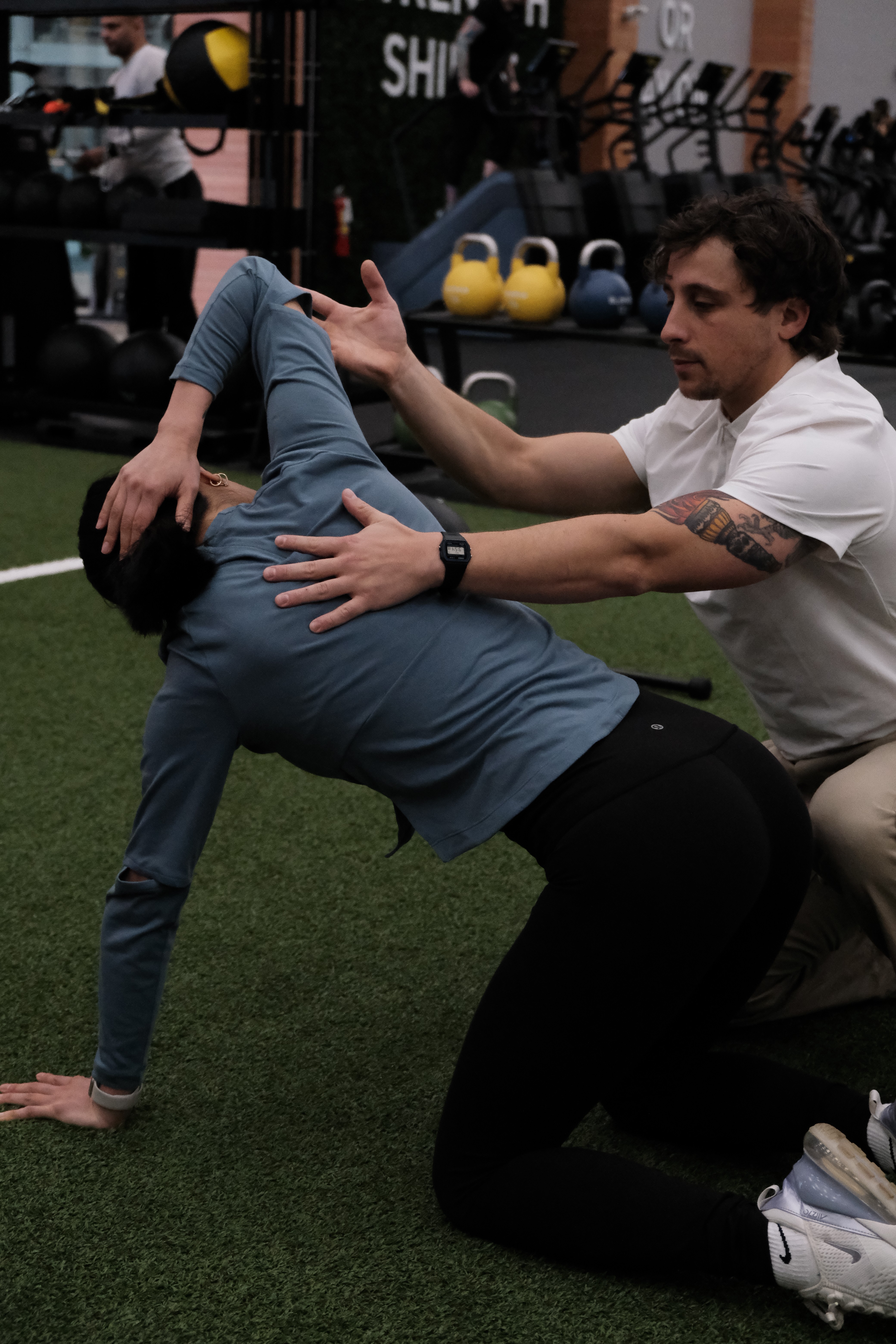 Physiotherapist Justin training a patient on speed ladder 