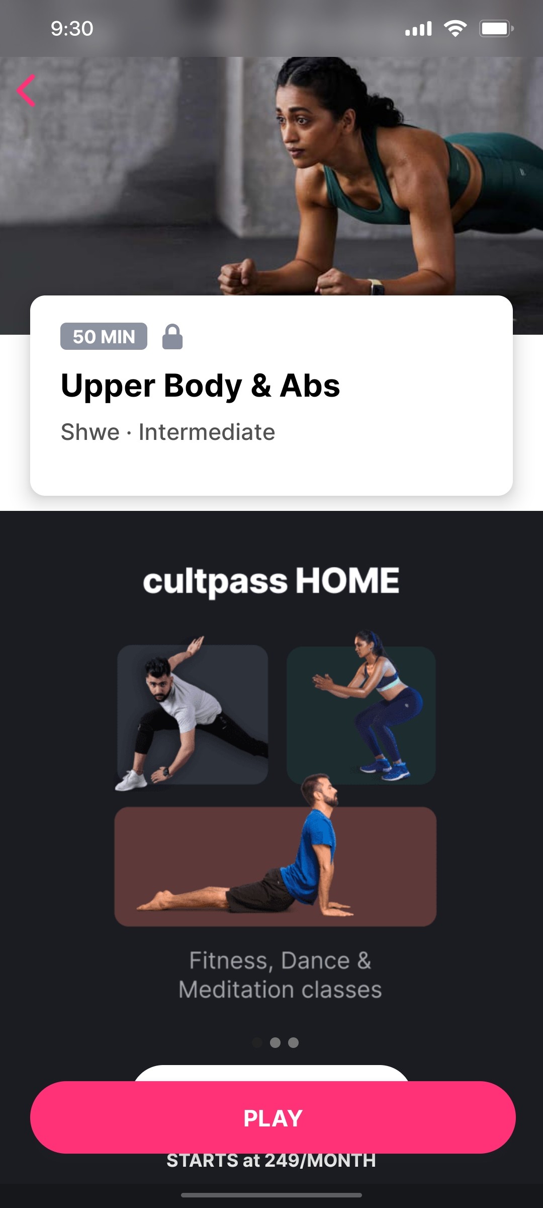 Cult.fit App Play Screen