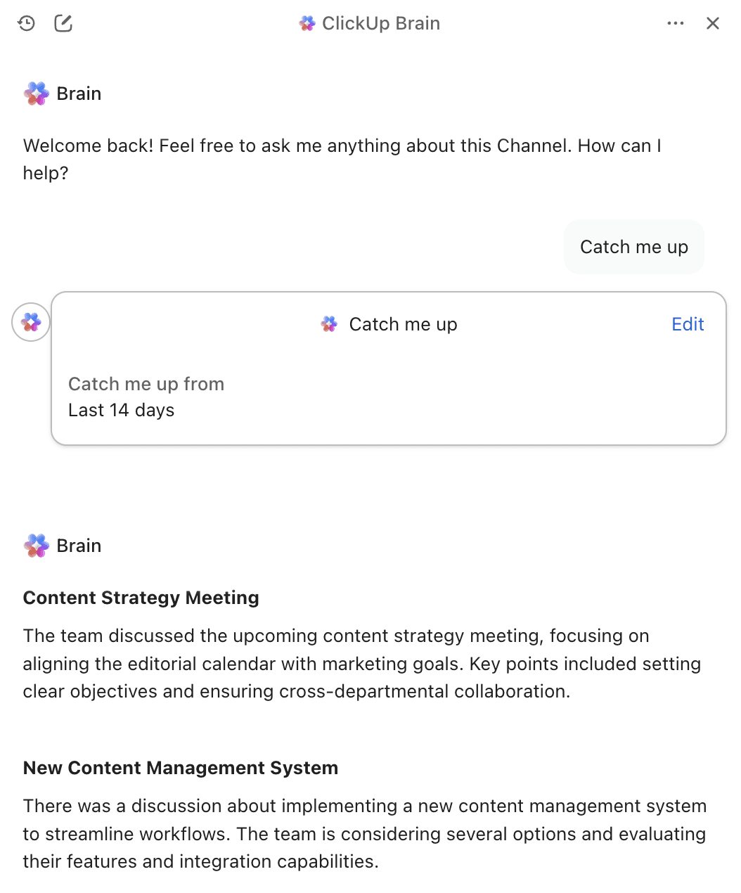 ClickUp BrainとChatの最新情報チェック機能