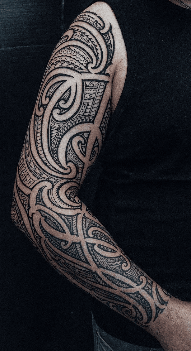 polynesian arm sleeve tattoo