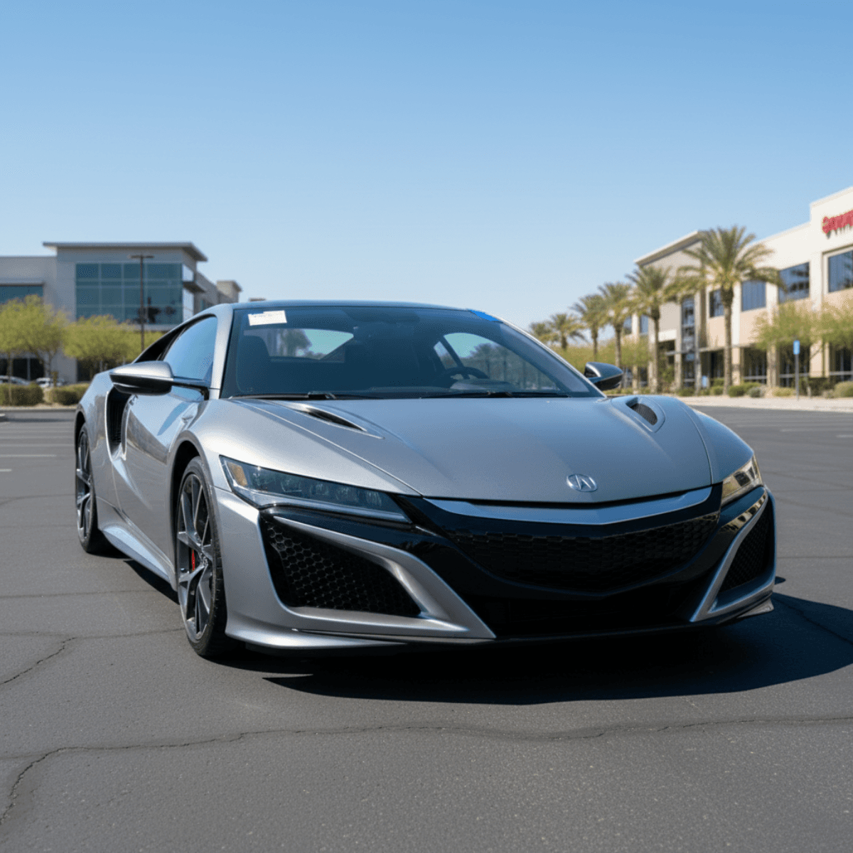 Silver Acura NSX sports car with a precision-installed new windshield at a Peoria, Arizona location