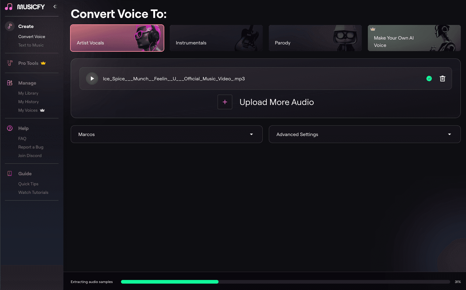 Musicfy AI Voice to remove background music