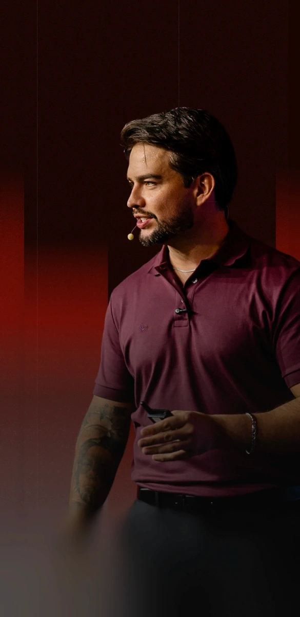 Abstract wavy lines in purple and orange gradient.