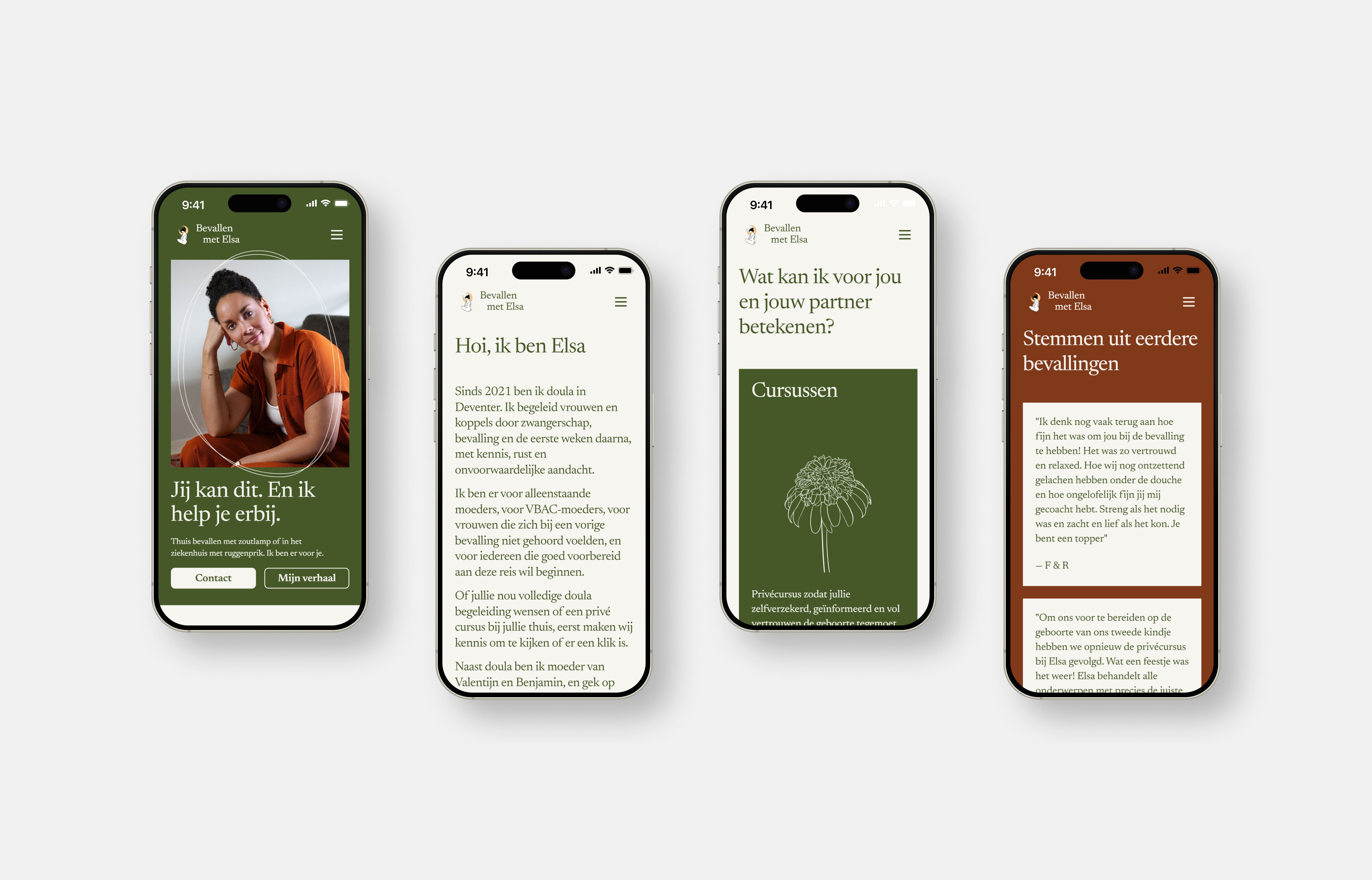 Four mockups of different sections of the NineLives website on iphones