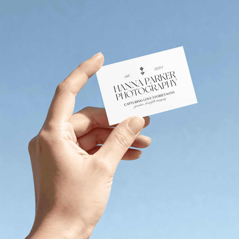 Business card mockup showcasing the refined typography and clean layout in a light, editorial setting.