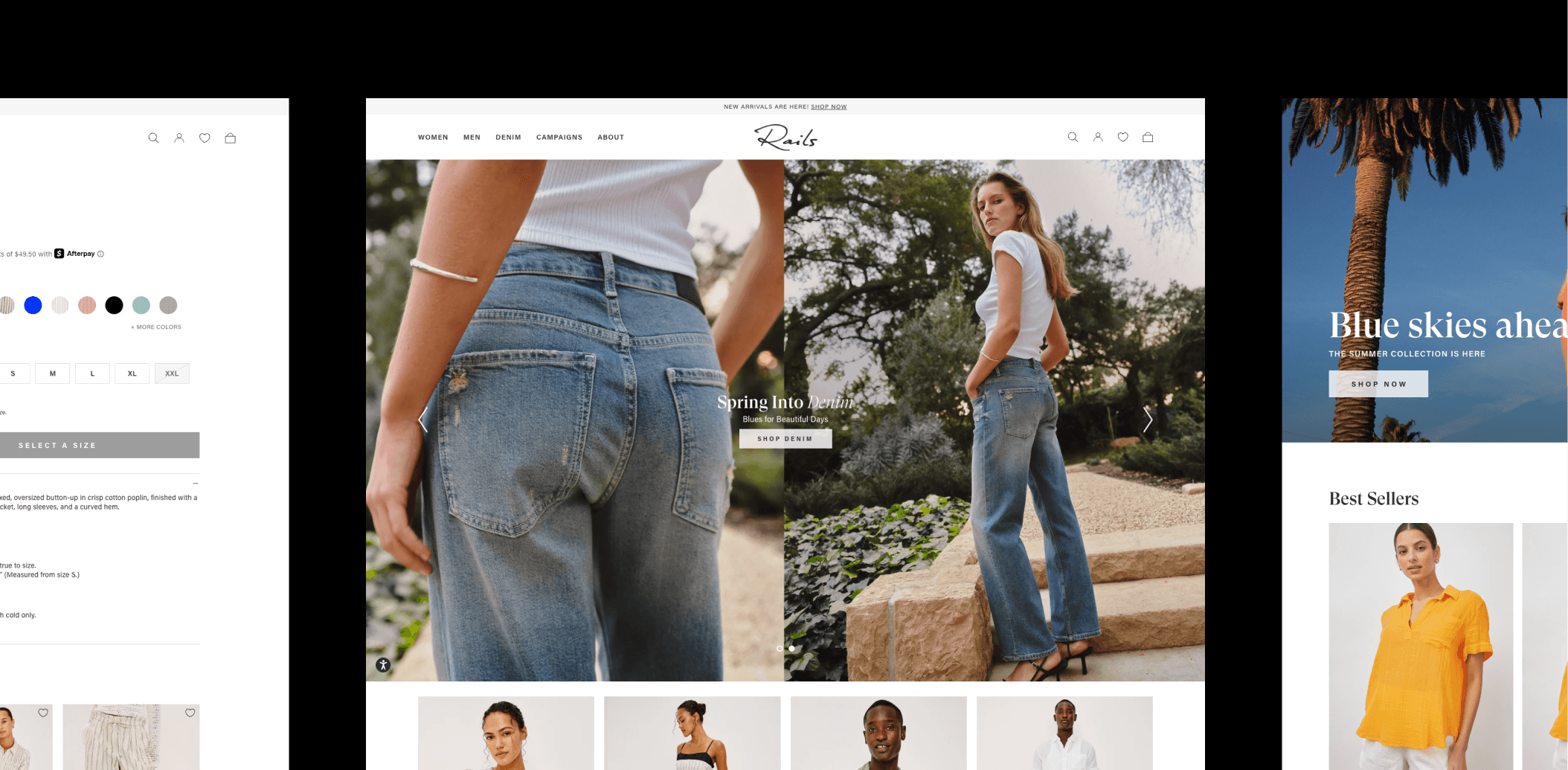 Rails Shopify Plus homepage with luxury apparel merchandising