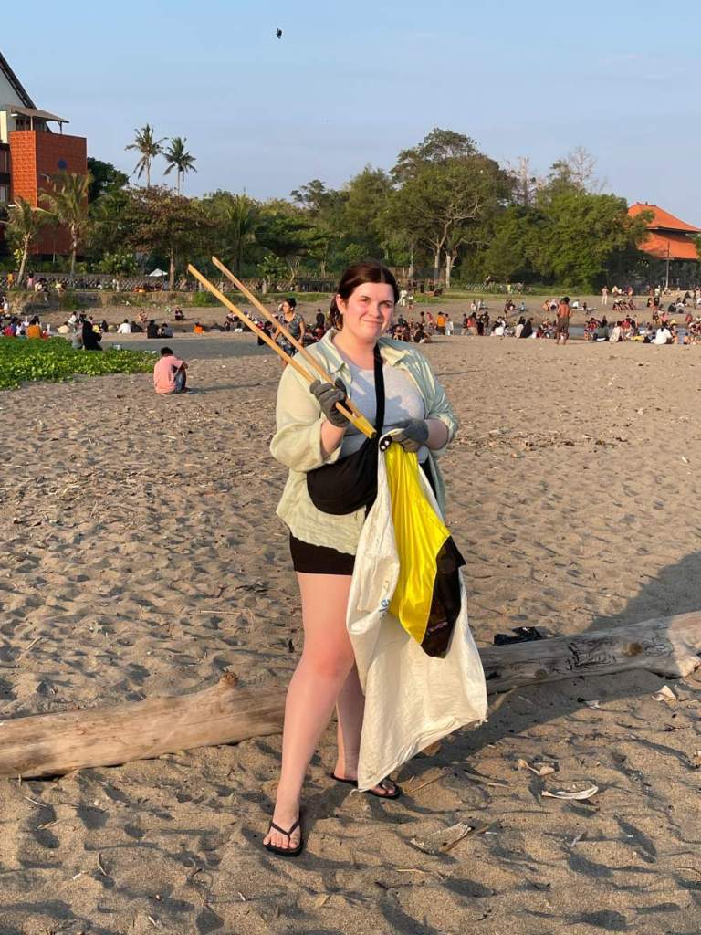 Litter picking on Bali beach