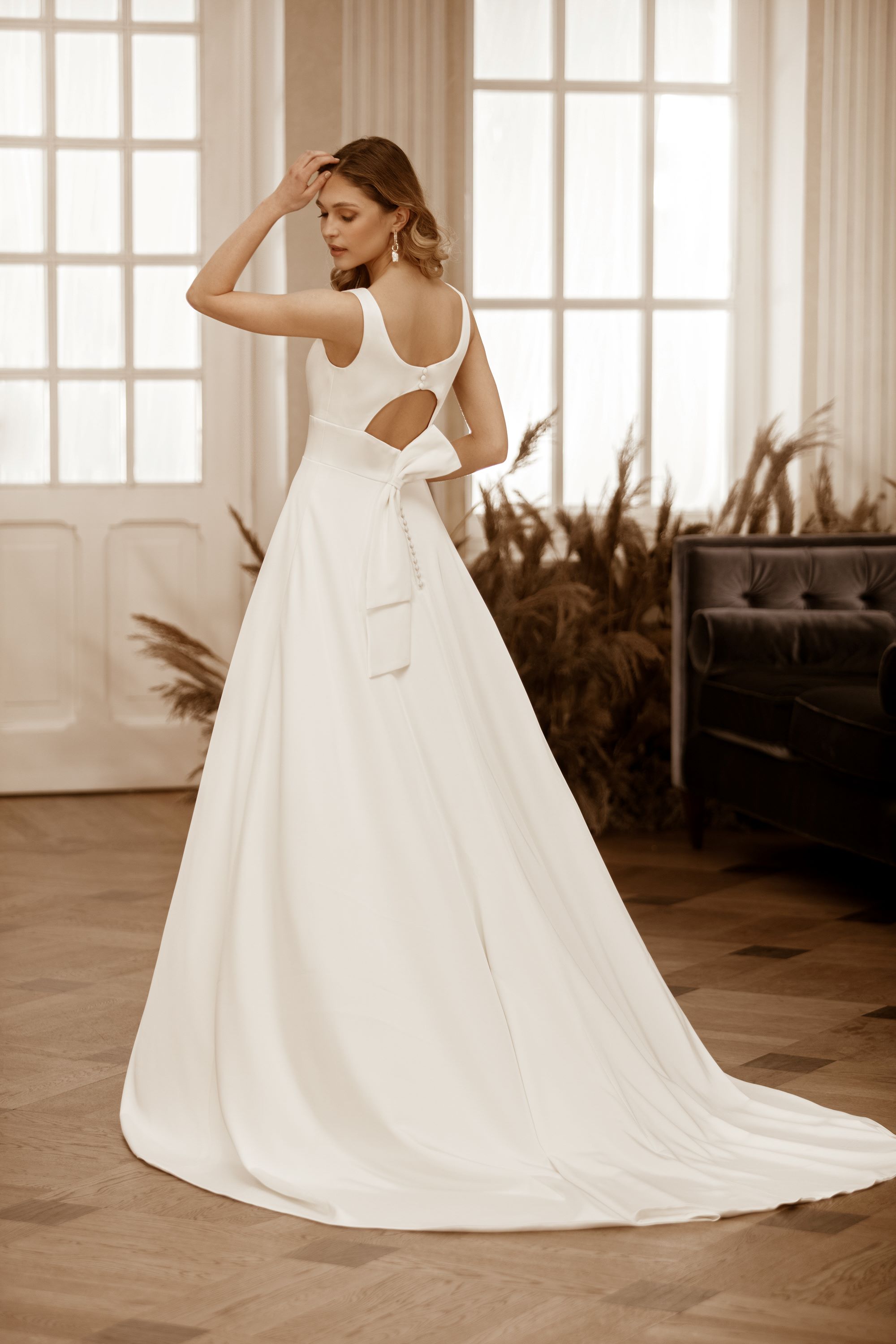 Brautkleid A-Linie Satin mit Schleppe