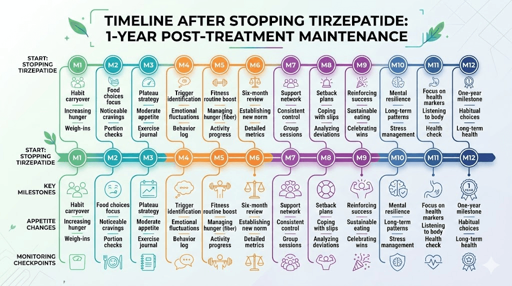 Month-by-month timeline of what to expect after stopping tirzepatide