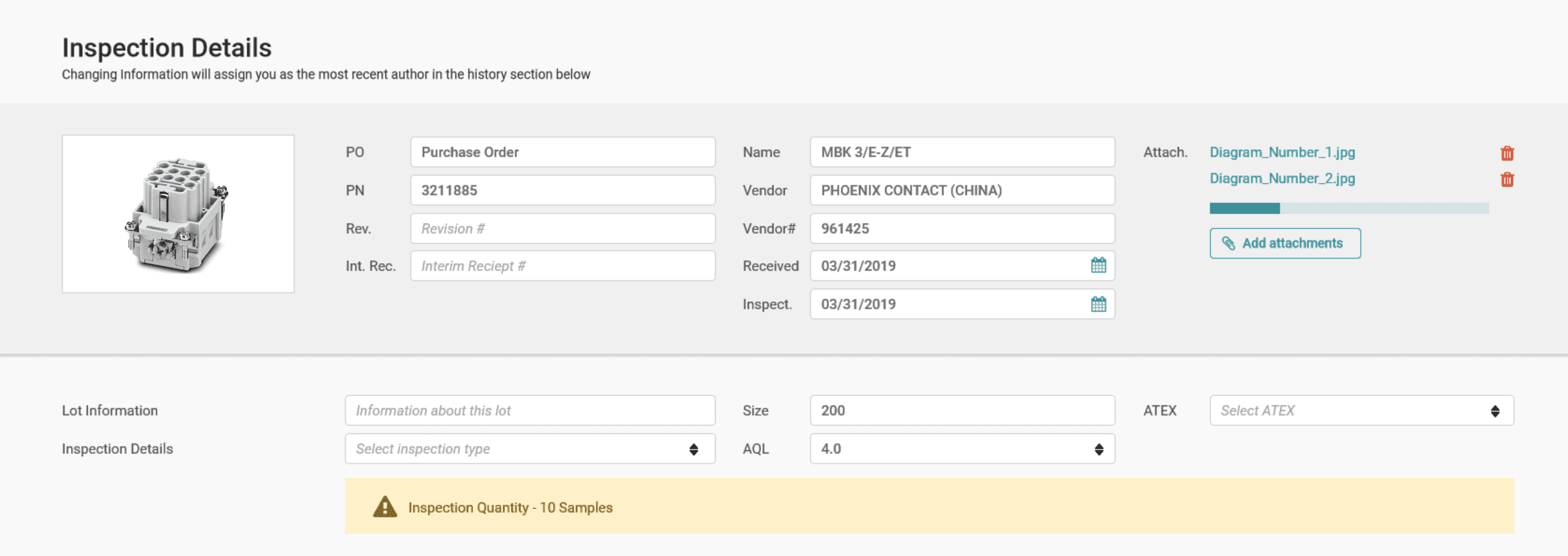 Interface design from Phoenix Contact. Inspection application
