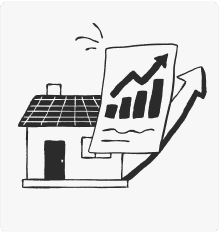 Illustration of home icon with arrow up symbol to denote, home prices carry a huge upfront costs and loan interest.