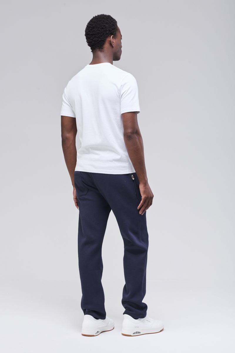 Back/side view, straight leg unisex sweatpant