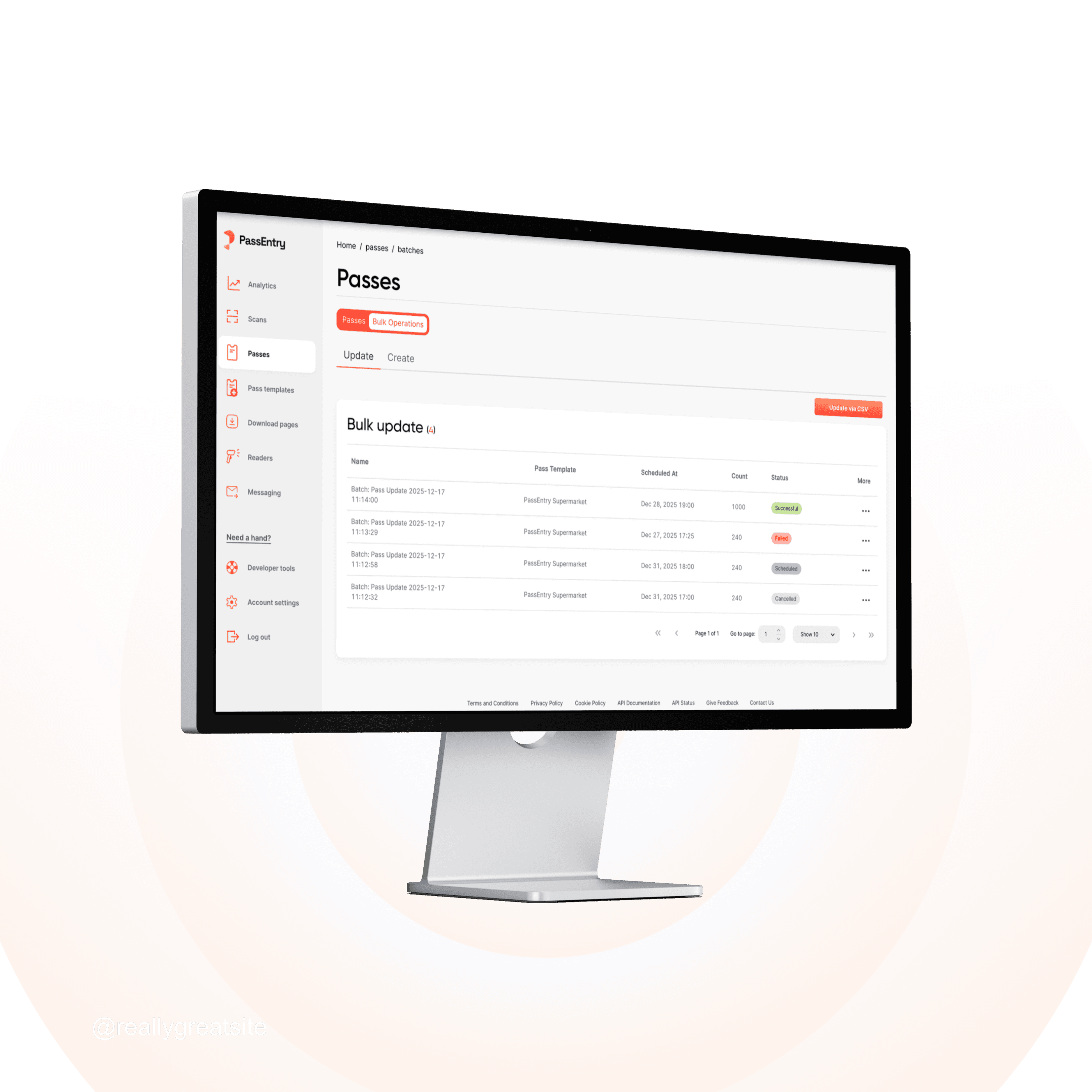 Bulk pass creation and batch updates dashboard in PassEntry