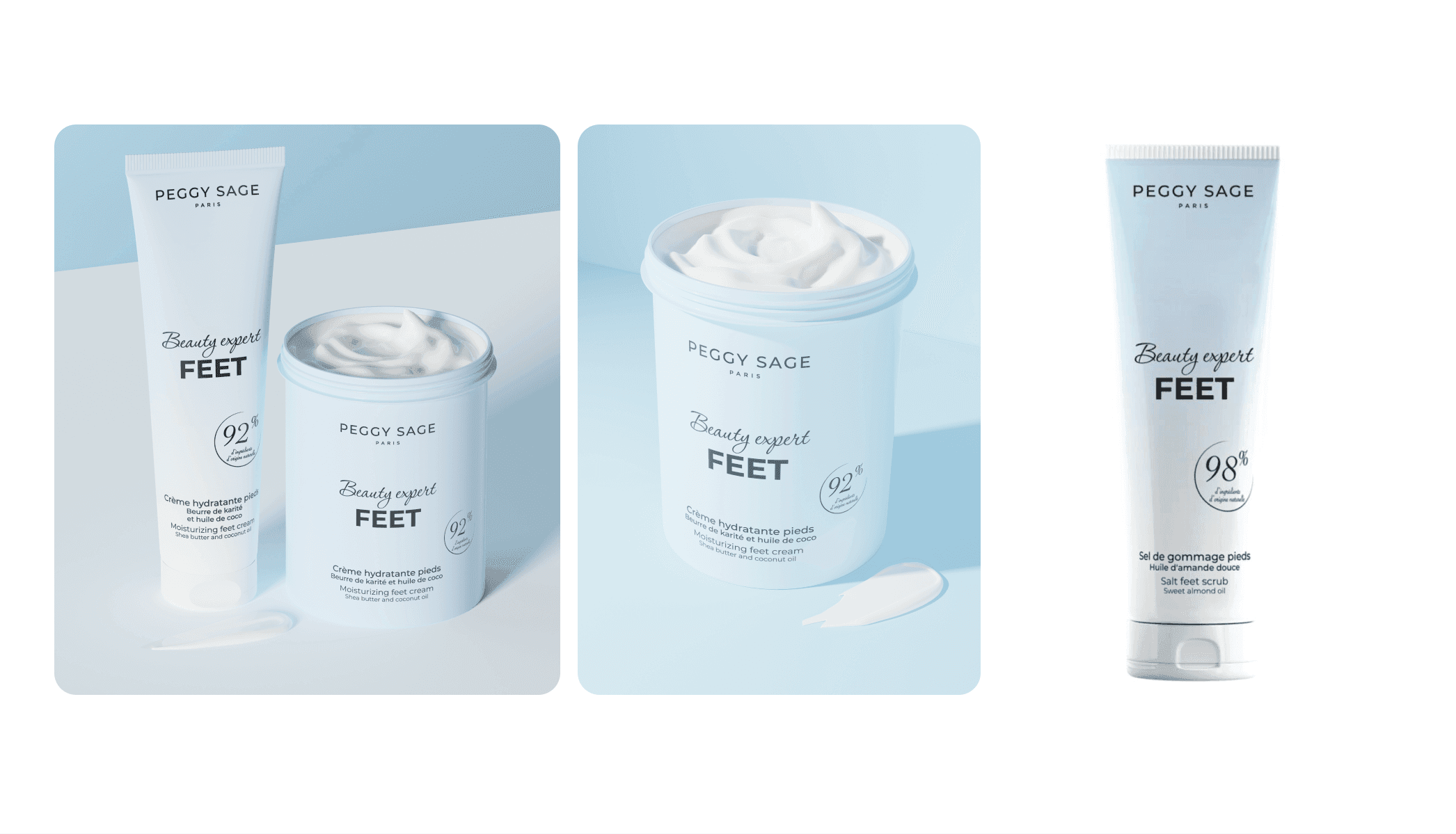 Digital Twin of Peggy Sage foot cream displayed on a clean bathroom counter – PDP visual