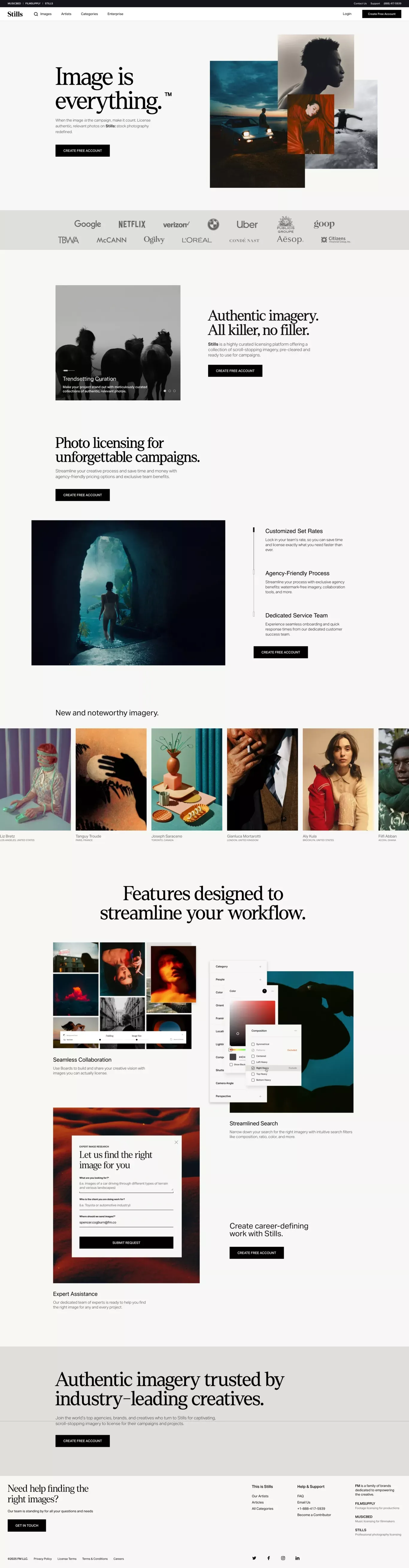 The New Standard in Photo Licensing portfolio page screenshot showcasing Design and Photography design