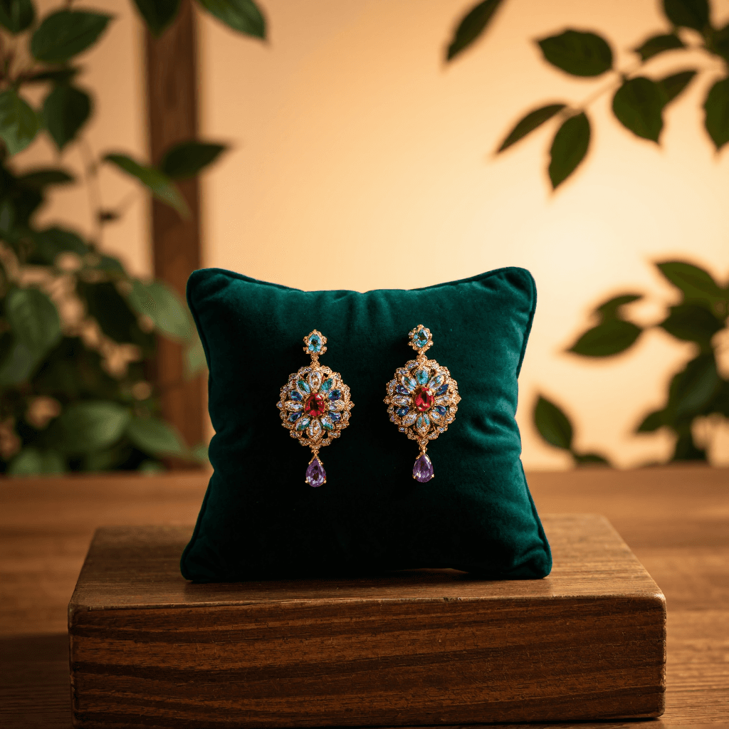 product photography of a pair of decorative earrings