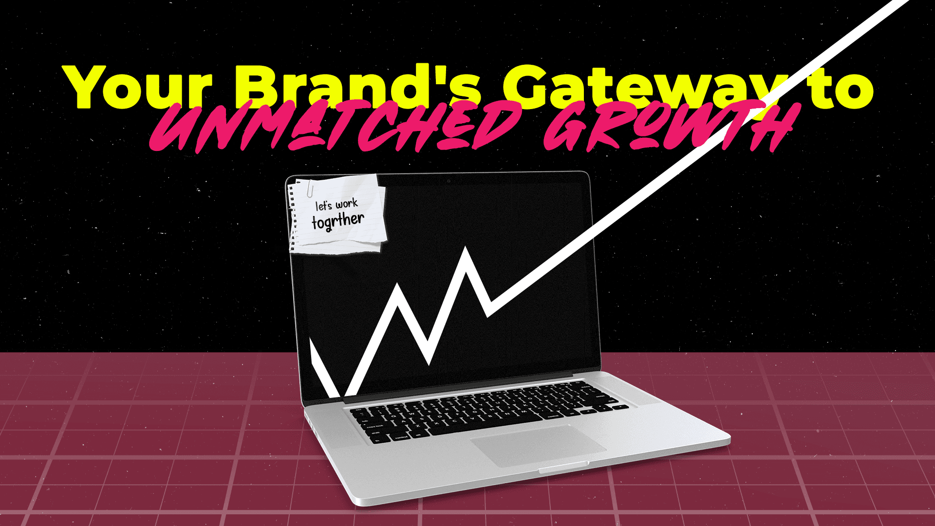 Laptop displaying an upward growth chart with the headline “Your Brand’s Gateway to Unmatched Growth,” representing dKilo Media’s digital marketing and growth strategies.