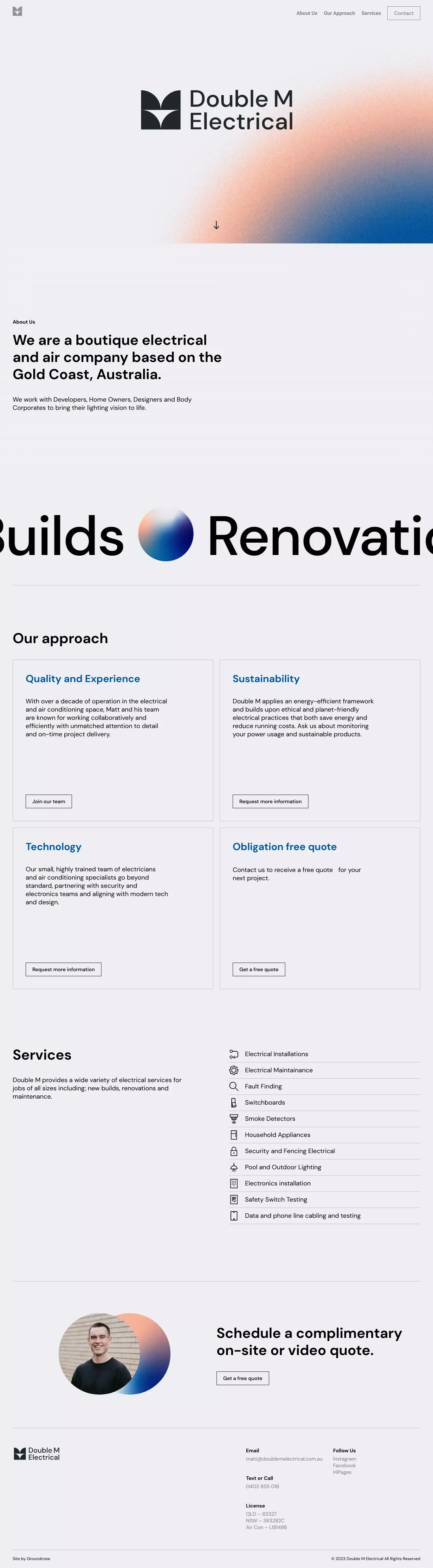 Home / Double M Electrical portfolio page screenshot showcasing Tech and Furniture & Interiors design