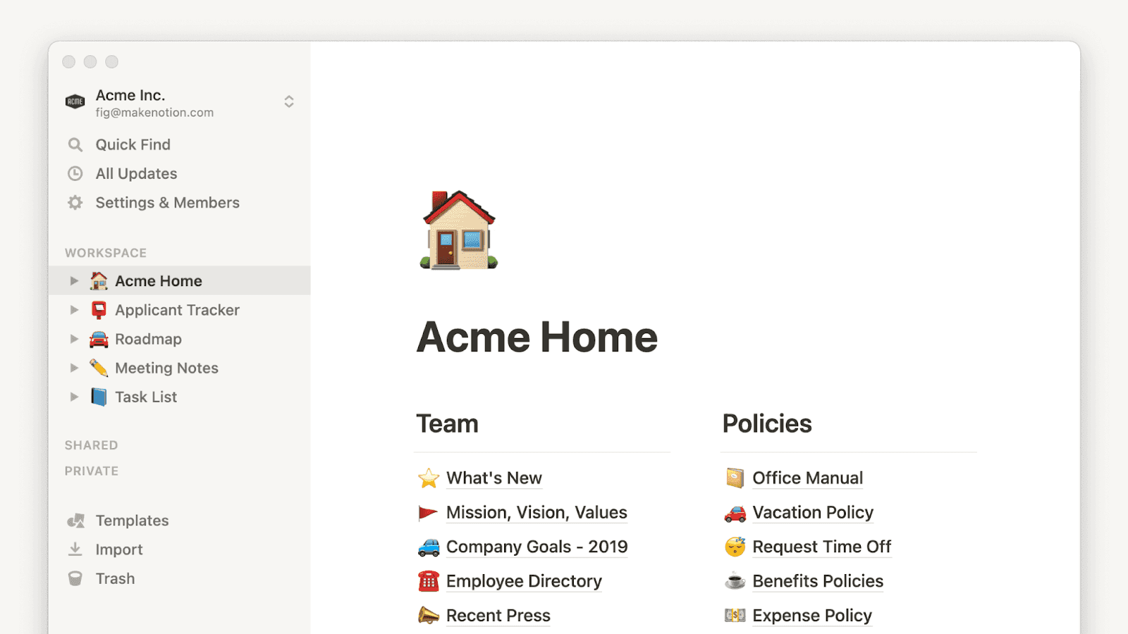 notion homepage for team management&nbsp;