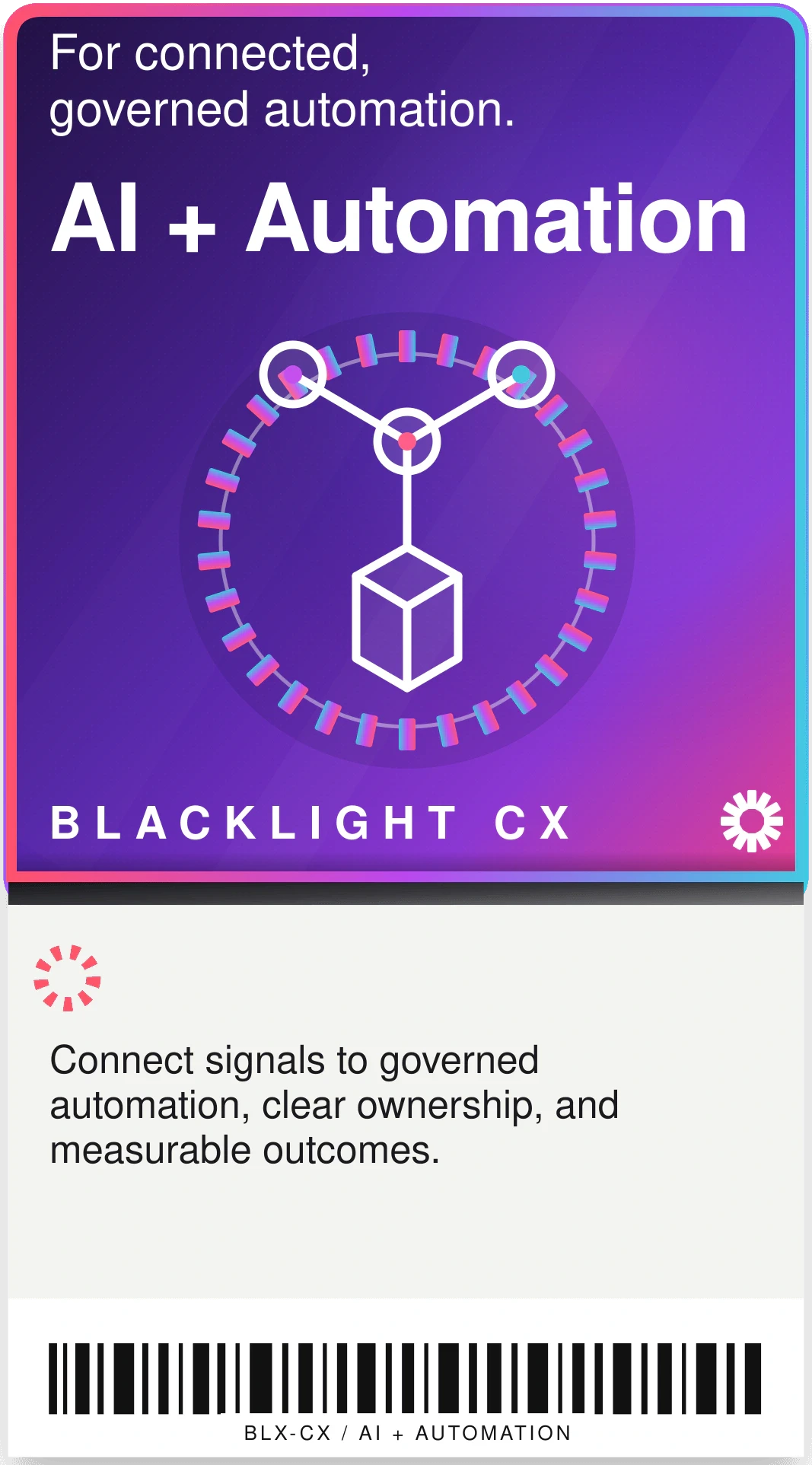 Blacklight CX AI + Automation engagement pass with governed signal connections and accountable workflow nodes.